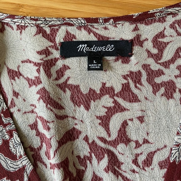 Madewell Burgundy and Cream Wrap Style Dress - Picture 4 of 7